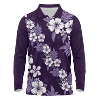 Hawaiian Hibiscus Tribal Floral Purple Long Sleeve Polo Shirt Polynesian Tapa Pattern LT01 Purple - Polynesian Pride