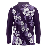 Hawaiian Hibiscus Tribal Floral Purple Long Sleeve Polo Shirt Polynesian Tapa Pattern LT01 - Polynesian Pride