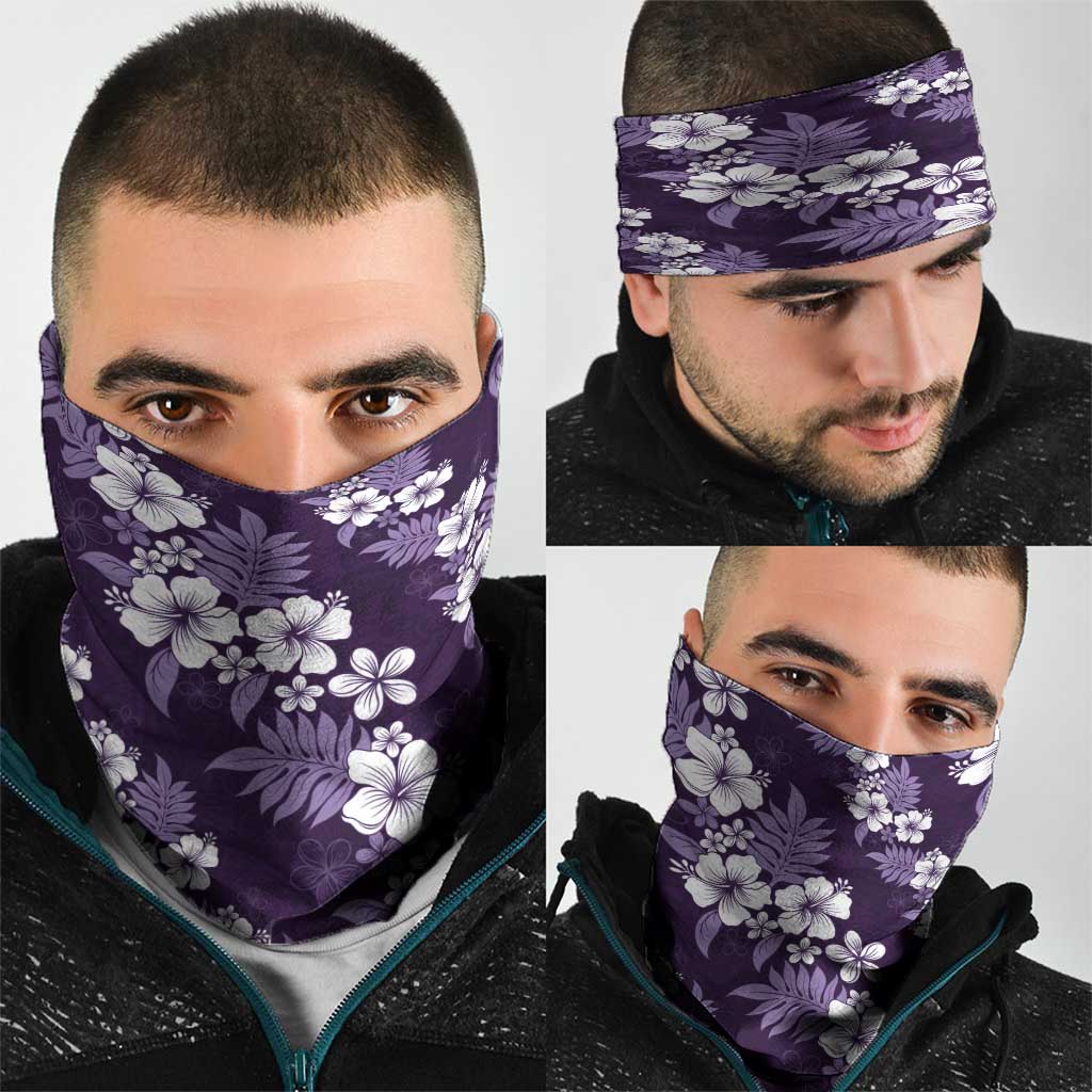 Hawaiian Hibiscus Tribal Floral Purple Neck Gaiter Polynesian Tapa Pattern - Polynesian Pride