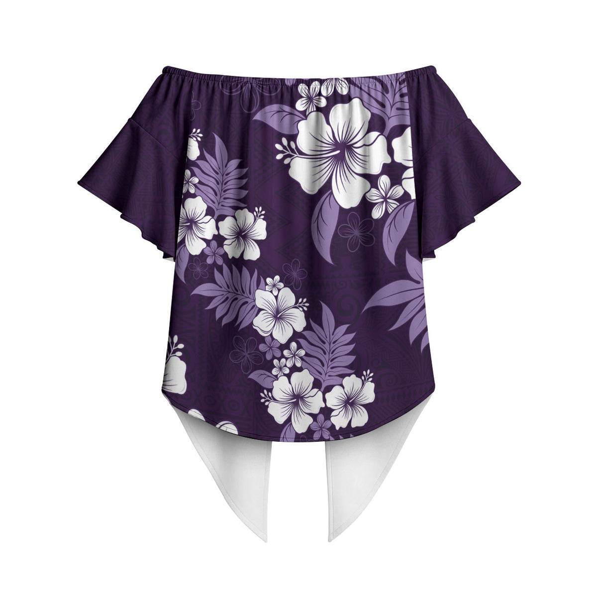 Hawaiian Hibiscus Tribal Floral Purple Off Shoulder Wrap Waist Top Polynesian Tapa Pattern LT01 - Polynesian Pride