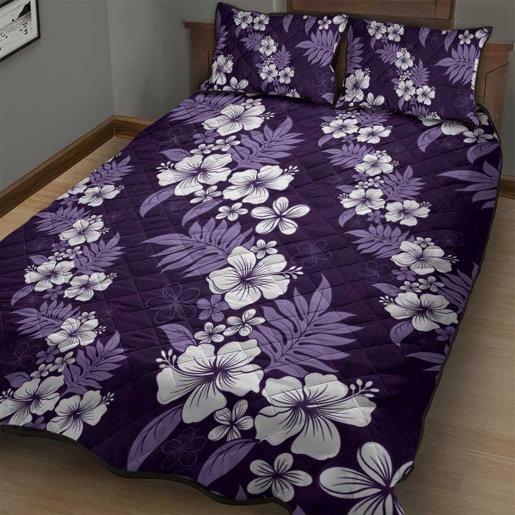 Hawaiian Hibiscus Tribal Floral Purple Quilt Bed Set Polynesian Tapa Pattern - Polynesian Pride