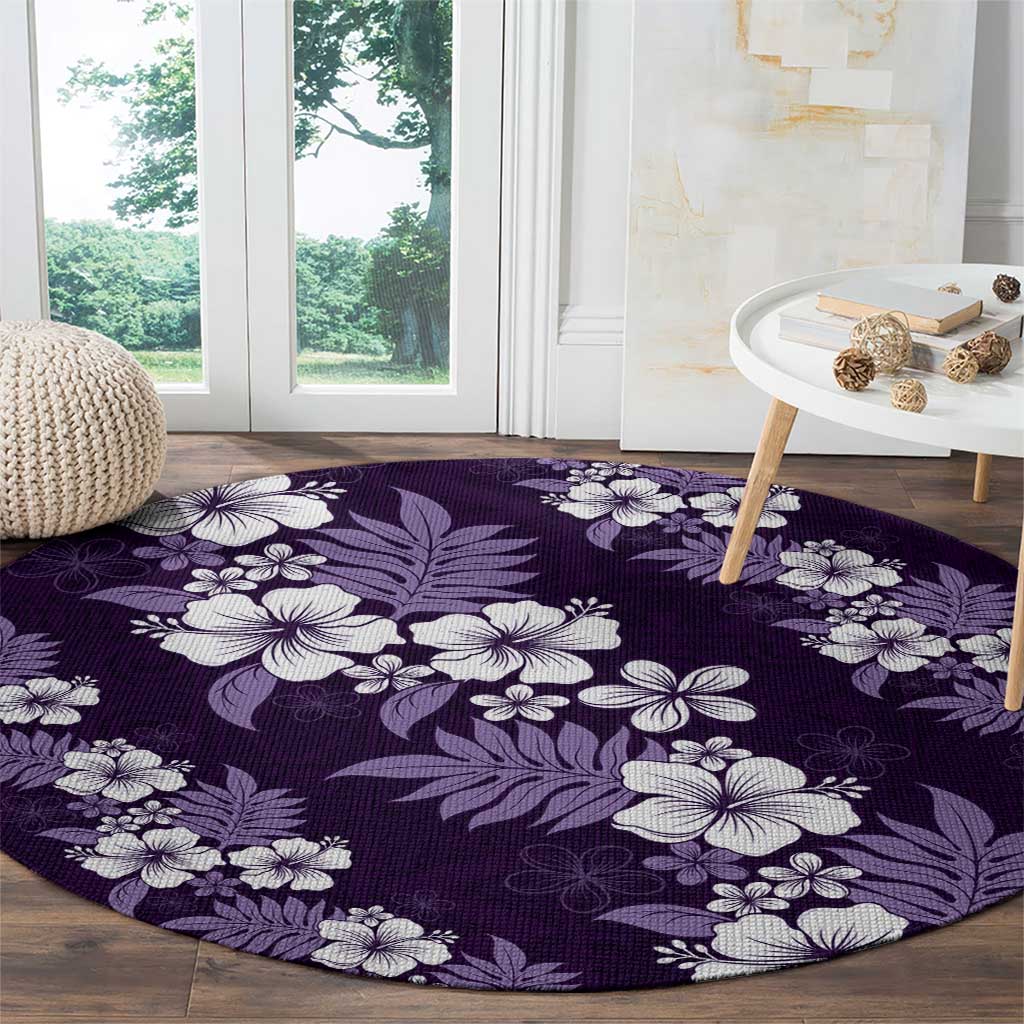 Hawaiian Hibiscus Tribal Floral Purple Round Carpet Polynesian Tapa Pattern - Polynesian Pride
