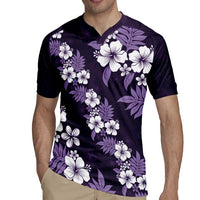 Hawaiian Hibiscus Tribal Floral Purple Rugby Jersey Polynesian Tapa Pattern - Polynesian Pride