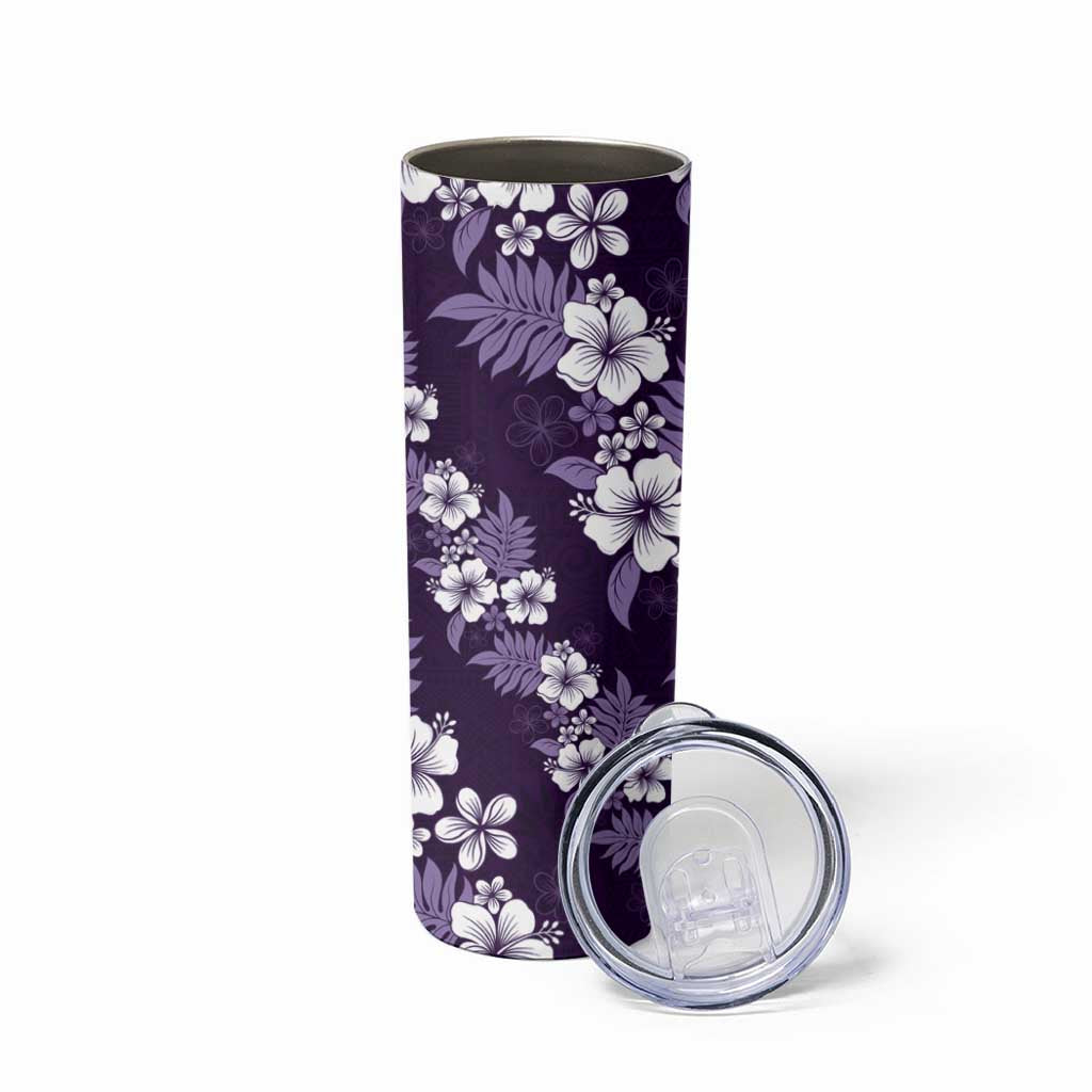 Hawaiian Hibiscus Tribal Floral Purple Skinny Tumbler Polynesian Tapa Pattern - Polynesian Pride