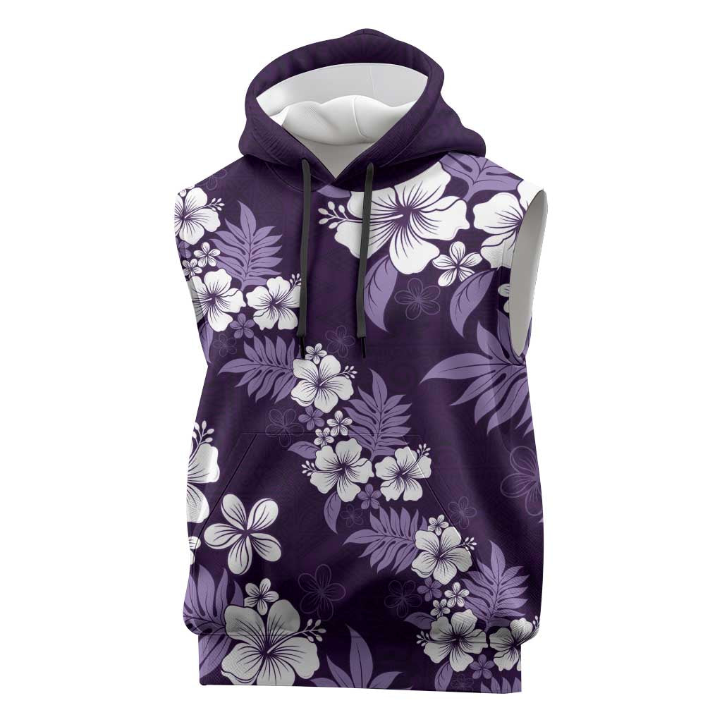 Hawaiian Hibiscus Tribal Floral Purple Sleeveless Hoodie Polynesian Tapa Pattern LT01 Purple - Polynesian Pride