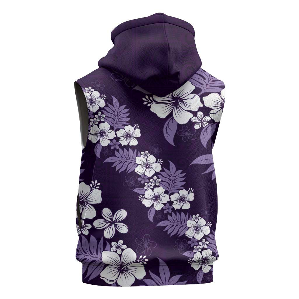 Hawaiian Hibiscus Tribal Floral Purple Sleeveless Hoodie Polynesian Tapa Pattern LT01 - Polynesian Pride