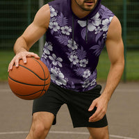 Hawaiian Hibiscus Tribal Floral Purple Sleeveless Hoodie Polynesian Tapa Pattern LT01 - Polynesian Pride