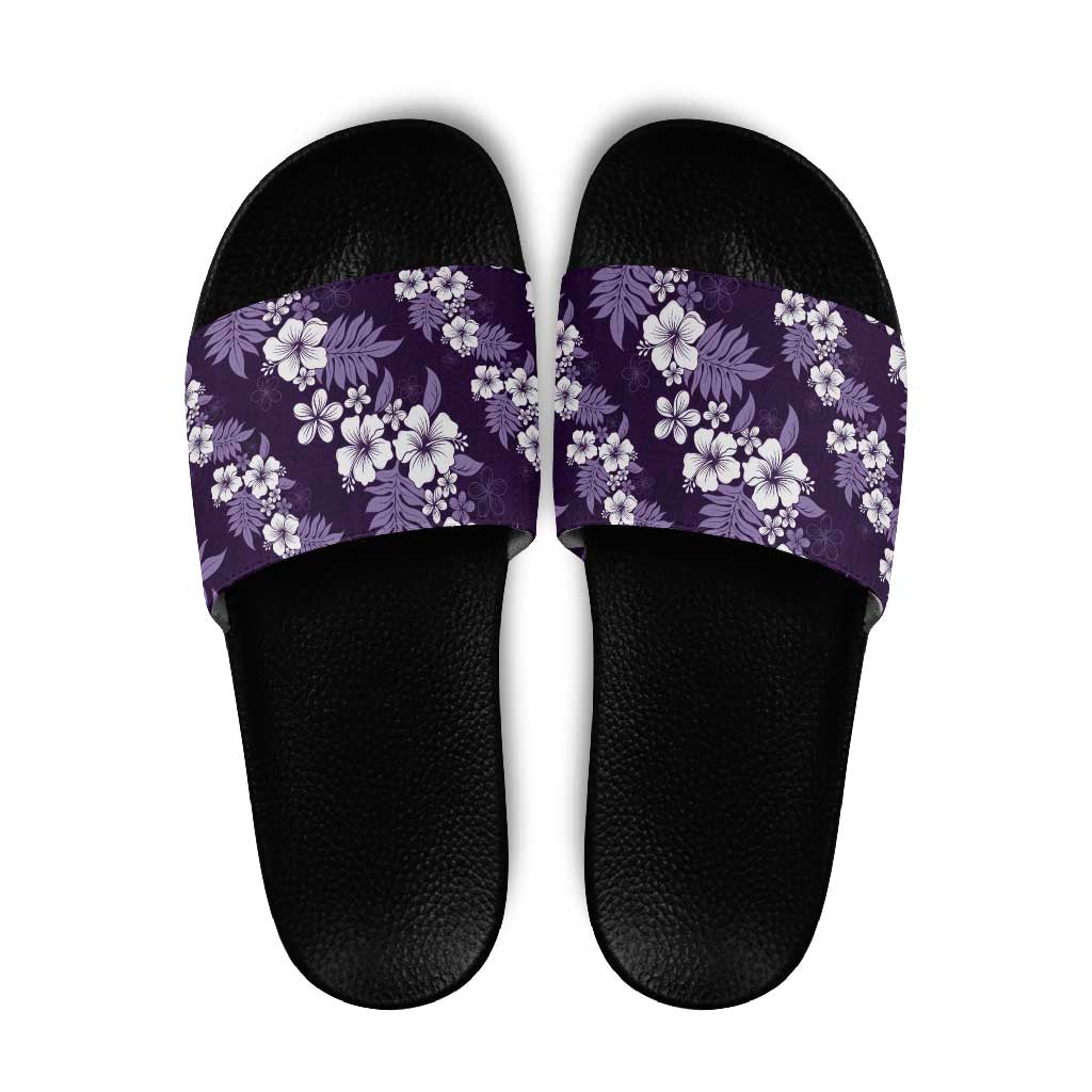 Hawaiian Hibiscus Tribal Floral Purple Slide Sandals Polynesian Tapa Pattern - Polynesian Pride
