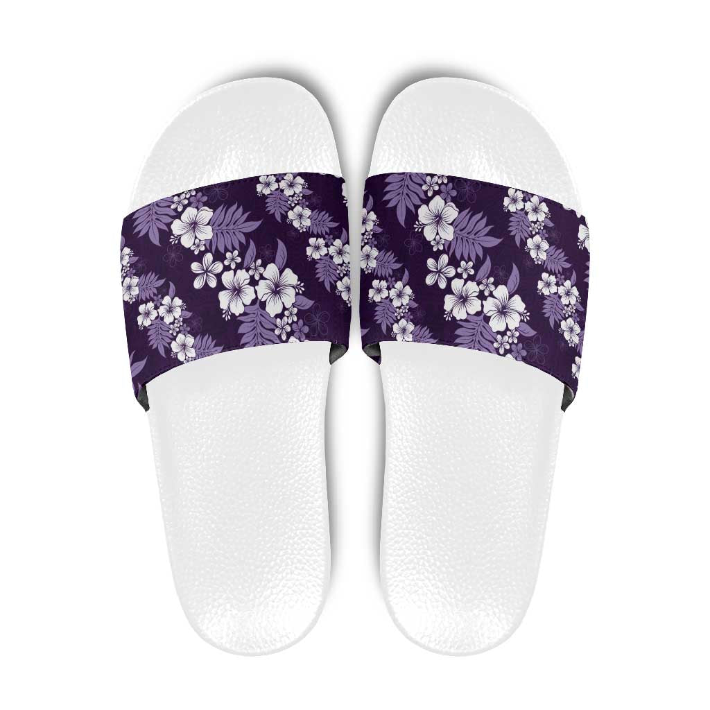 Hawaiian Hibiscus Tribal Floral Purple Slide Sandals Polynesian Tapa Pattern - Polynesian Pride
