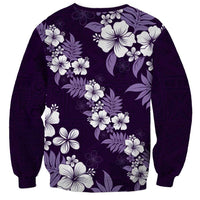 Hawaiian Hibiscus Tribal Floral Purple Sweatshirt Polynesian Tapa Pattern - Polynesian Pride