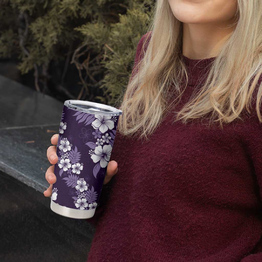 Hawaiian Hibiscus Tribal Floral Purple Tumbler Cup Polynesian Tapa Pattern - Polynesian Pride