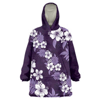 Hawaiian Hibiscus Tribal Floral Purple Wearable Blanket Hoodie Polynesian Tapa Pattern - Polynesian Pride