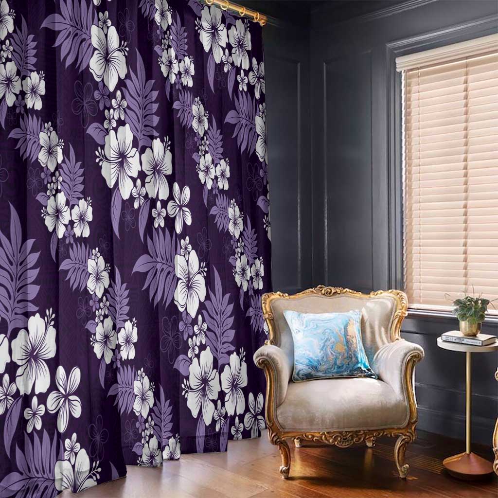 Hawaiian Hibiscus Tribal Floral Purple Window Curtain Polynesian Tapa Pattern - Polynesian Pride