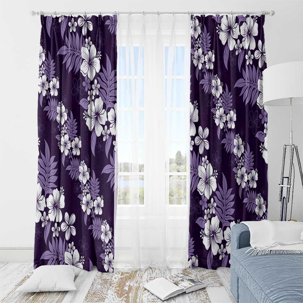 Hawaiian Hibiscus Tribal Floral Purple Window Curtain Polynesian Tapa Pattern - Polynesian Pride