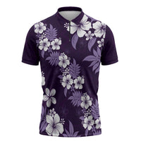 Hawaiian Hibiscus Tribal Floral Purple Zipper Polo Shirt Polynesian Tapa Pattern - Polynesian Pride