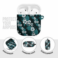 Hawaiian Hibiscus Tribal Floral Teal AirPods Case Polynesian Tapa Pattern - Polynesian Pride