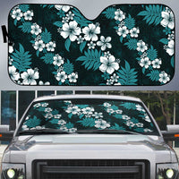 Hawaiian Hibiscus Tribal Floral Teal Auto Sun Shade Polynesian Tapa Pattern - Polynesian Pride