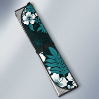 Hawaiian Hibiscus Tribal Floral Teal Auto Sun Shade Polynesian Tapa Pattern - Polynesian Pride
