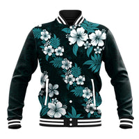 Hawaiian Hibiscus Tribal Floral Teal Baseball Jacket Polynesian Tapa Pattern - Polynesian Pride