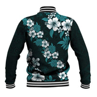 Hawaiian Hibiscus Tribal Floral Teal Baseball Jacket Polynesian Tapa Pattern - Polynesian Pride