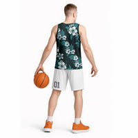 Hawaiian Hibiscus Tribal Floral Teal Basketball Jersey Polynesian Tapa Pattern LT01 - Polynesian Pride