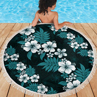 Hawaiian Hibiscus Tribal Floral Teal Beach Blanket Polynesian Tapa Pattern - Polynesian Pride