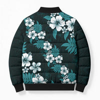 Hawaiian Hibiscus Tribal Floral Teal Bomber Puffer Jacket Polynesian Tapa Pattern LT01 - Polynesian Pride