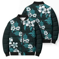 Hawaiian Hibiscus Tribal Floral Teal Bomber Puffer Jacket Polynesian Tapa Pattern LT01 - Polynesian Pride