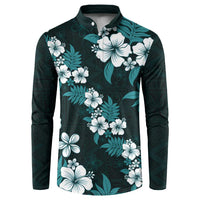 Hawaiian Hibiscus Tribal Floral Teal Button Sweatshirt Polynesian Tapa Pattern - Polynesian Pride