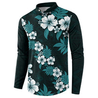Hawaiian Hibiscus Tribal Floral Teal Button Sweatshirt Polynesian Tapa Pattern - Polynesian Pride