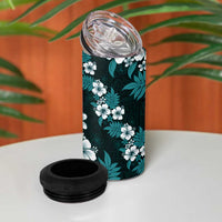 Hawaiian Hibiscus Tribal Floral Teal 4 in 1 Can Cooler Tumbler Polynesian Tapa Pattern - Polynesian Pride