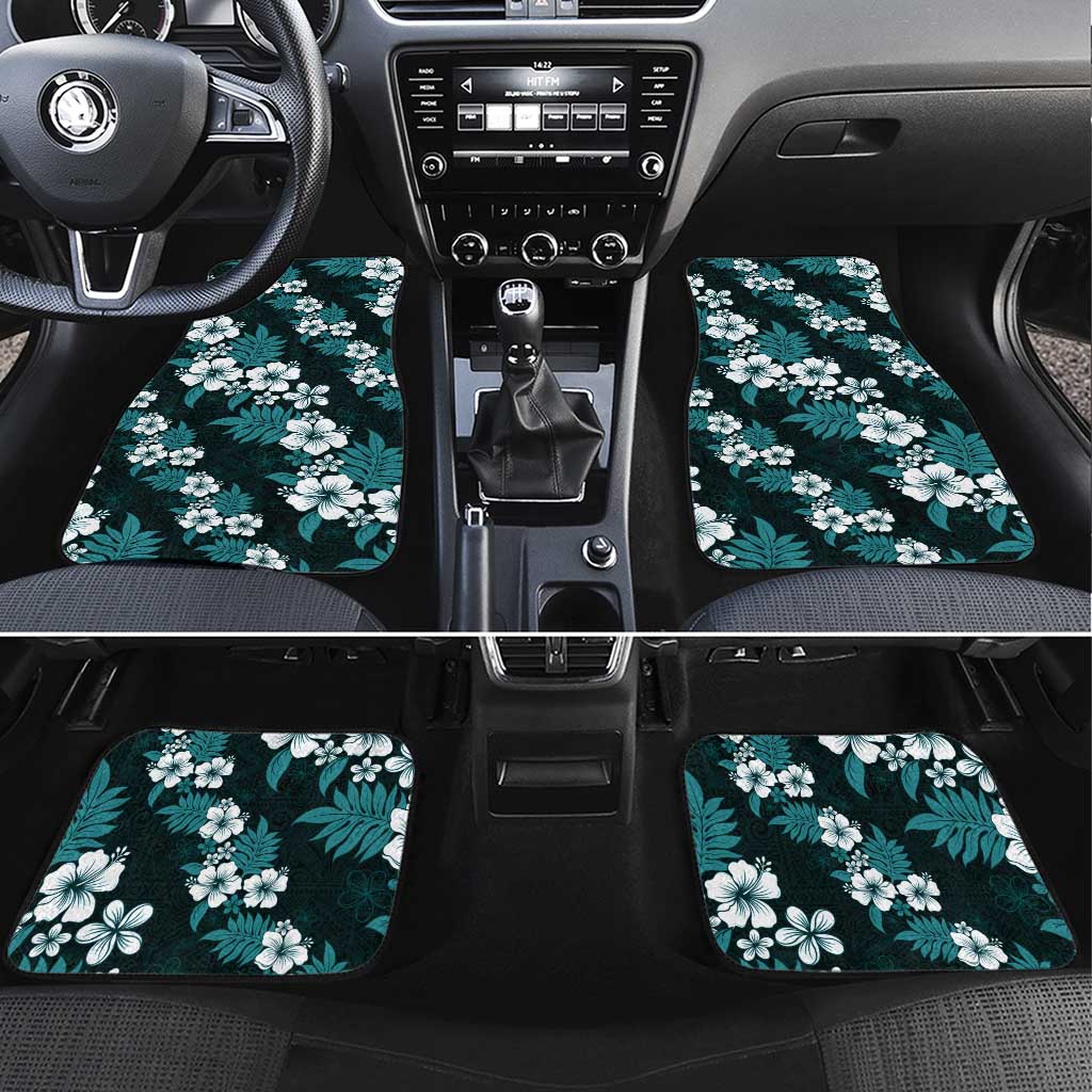 Hawaiian Hibiscus Tribal Floral Teal Car Mats Polynesian Tapa Pattern - Polynesian Pride