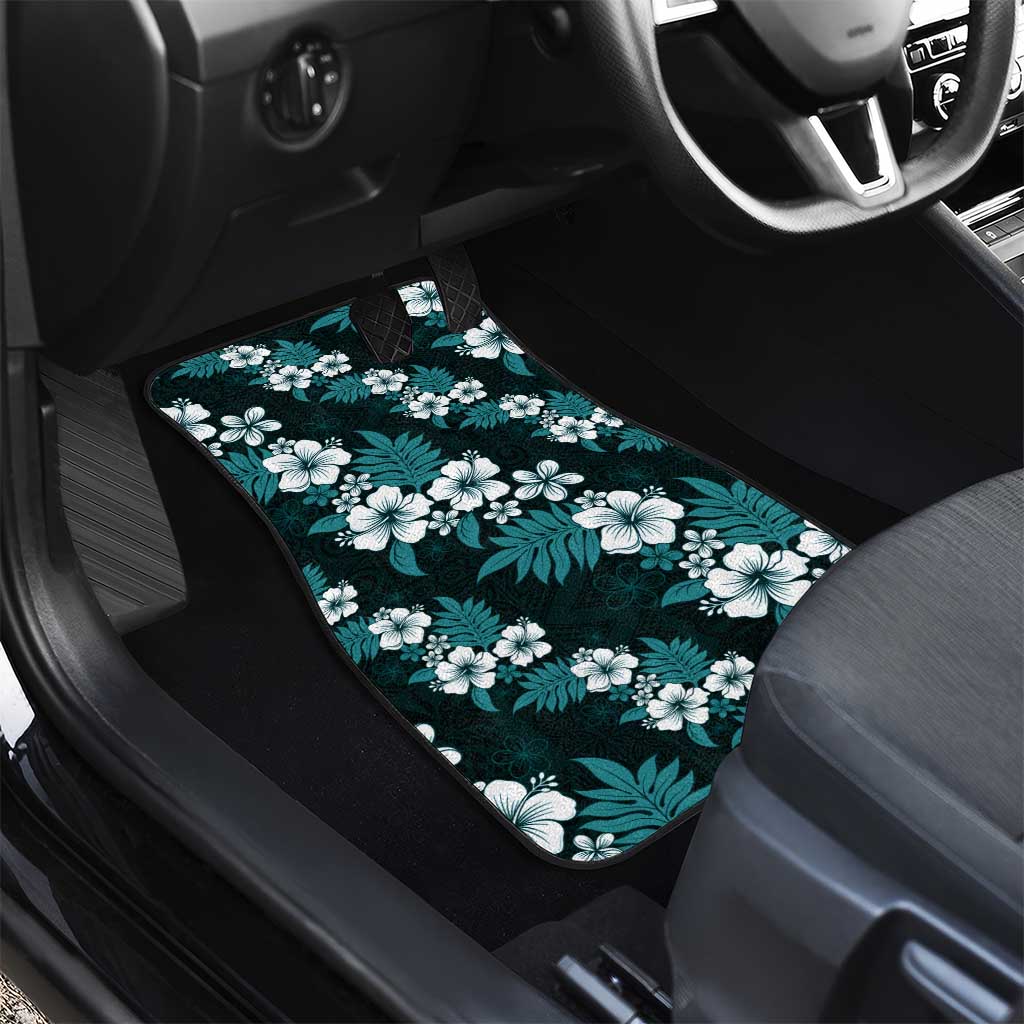 Hawaiian Hibiscus Tribal Floral Teal Car Mats Polynesian Tapa Pattern - Polynesian Pride