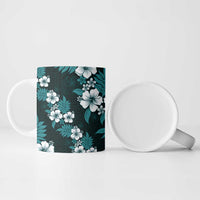 Hawaiian Hibiscus Tribal Floral Teal Ceramic Mug Polynesian Tapa Pattern - Polynesian Pride