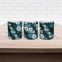 Hawaiian Hibiscus Tribal Floral Teal Ceramic Mug Polynesian Tapa Pattern - Polynesian Pride