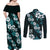 Hawaiian Hibiscus Tribal Floral Teal Couples Matching Off Shoulder Maxi Dress and Long Sleeve Button Shirt Polynesian Tapa Pattern - Polynesian Pride