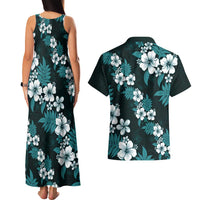 Hawaiian Hibiscus Tribal Floral Teal Couples Matching Tank Maxi Dress and Hawaiian Shirt Polynesian Tapa Pattern - Polynesian Pride