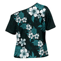Hawaiian Hibiscus Tribal Floral Teal Cross Shoulder Shirt Polynesian Tapa Pattern LT01 - Polynesian Pride