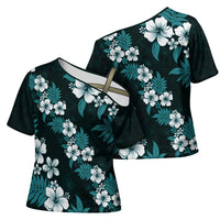 Hawaiian Hibiscus Tribal Floral Teal Cross Shoulder Shirt Polynesian Tapa Pattern LT01 - Polynesian Pride
