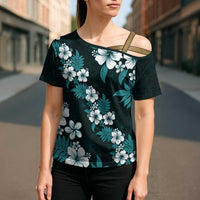 Hawaiian Hibiscus Tribal Floral Teal Cross Shoulder Shirt Polynesian Tapa Pattern LT01 - Polynesian Pride