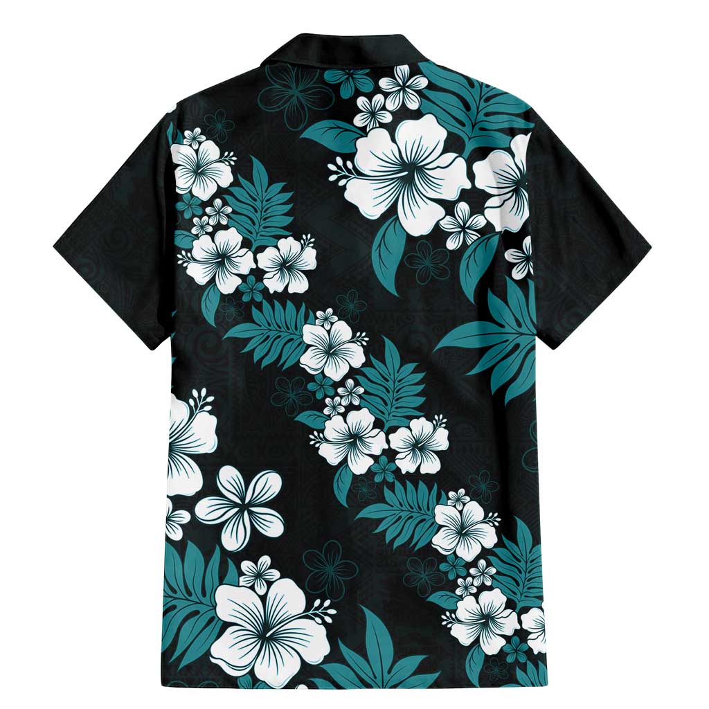 Hawaiian Hibiscus Tribal Floral Teal Family Matching Mermaid Dress and Hawaiian Shirt Polynesian Tapa Pattern - Polynesian Pride