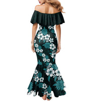 Hawaiian Hibiscus Tribal Floral Teal Family Matching Mermaid Dress and Hawaiian Shirt Polynesian Tapa Pattern - Polynesian Pride