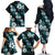 Hawaiian Hibiscus Tribal Floral Teal Family Matching Off The Shoulder Long Sleeve Dress and Hawaiian Shirt Polynesian Tapa Pattern - Polynesian Pride