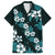 Hawaiian Hibiscus Tribal Floral Teal Family Matching Off The Shoulder Long Sleeve Dress and Hawaiian Shirt Polynesian Tapa Pattern - Polynesian Pride