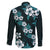 Hawaiian Hibiscus Tribal Floral Teal Family Matching Off The Shoulder Long Sleeve Dress and Hawaiian Shirt Polynesian Tapa Pattern - Polynesian Pride