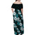 Hawaiian Hibiscus Tribal Floral Teal Family Matching Off Shoulder Maxi Dress and Hawaiian Shirt Polynesian Tapa Pattern - Polynesian Pride