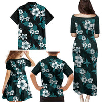 Hawaiian Hibiscus Tribal Floral Teal Family Matching Puletasi and Hawaiian Shirt Polynesian Tapa Pattern - Polynesian Pride