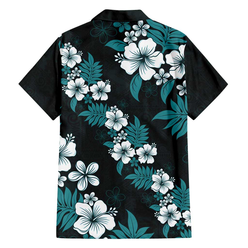 Hawaiian Hibiscus Tribal Floral Teal Family Matching Puletasi and Hawaiian Shirt Polynesian Tapa Pattern - Polynesian Pride