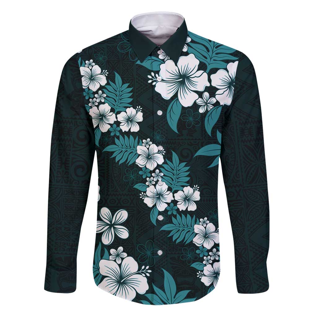 Hawaiian Hibiscus Tribal Floral Teal Family Matching Puletasi and Hawaiian Shirt Polynesian Tapa Pattern - Polynesian Pride