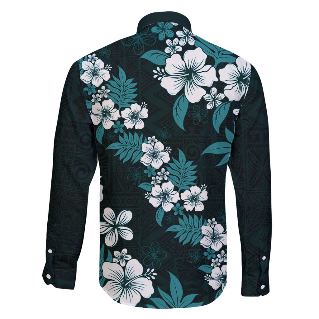 Hawaiian Hibiscus Tribal Floral Teal Family Matching Puletasi and Hawaiian Shirt Polynesian Tapa Pattern - Polynesian Pride